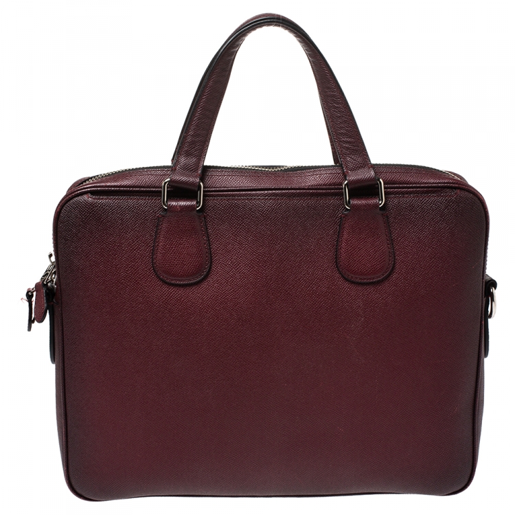 Pre Owned Coach Burgundy Ombre Leather Briefcase 