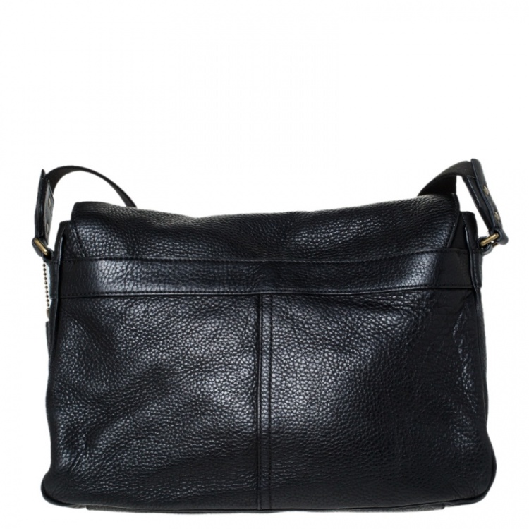 Pre Owned Coach Black Pebbled Leather Messenger Bag