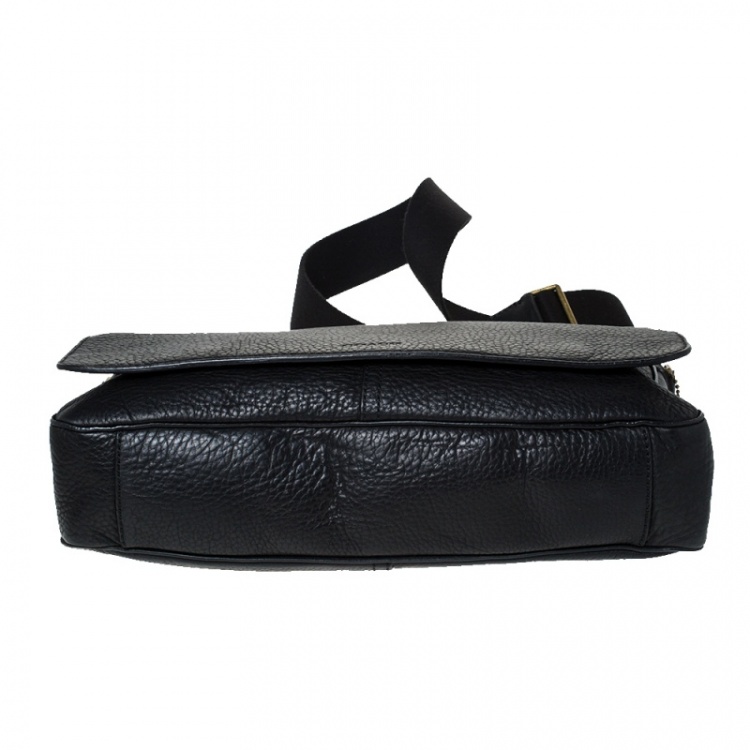 Pre Owned Coach Black Pebbled Leather Messenger Bag