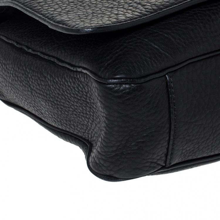 Pre Owned Coach Black Pebbled Leather Messenger Bag