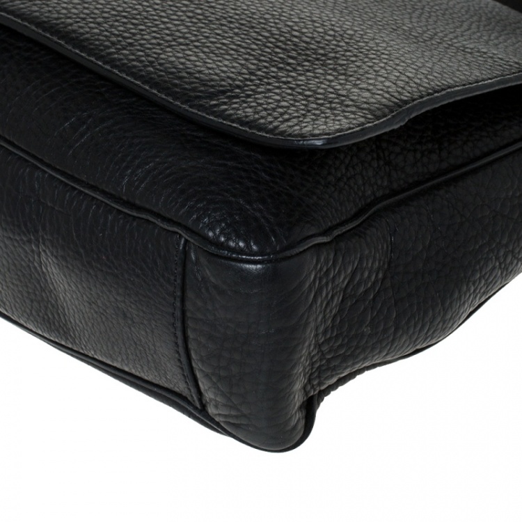 Pre Owned Coach Black Pebbled Leather Messenger Bag