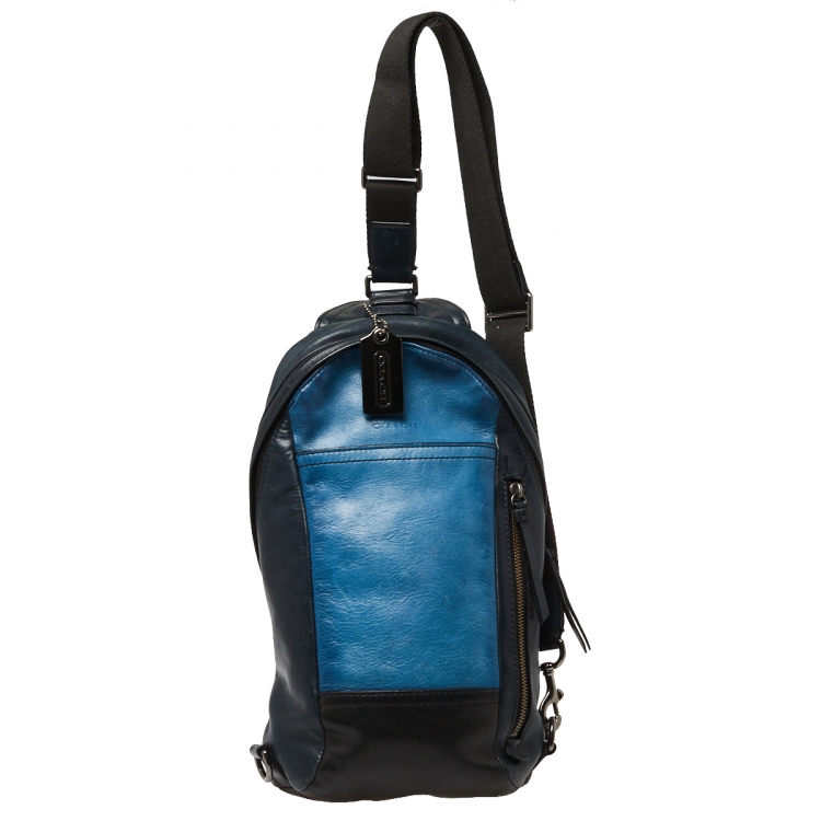 Coach Black/Blue Leather Camden Convertible Sling Backpack Coach