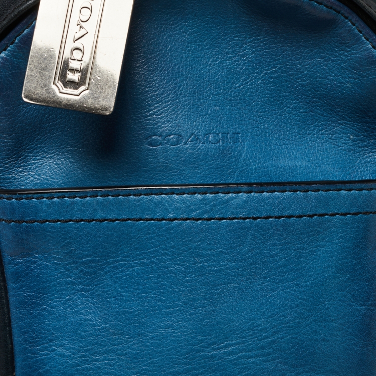 Pre Owned Coach Black/Blue Leather Camden Convertible Sling Backpack