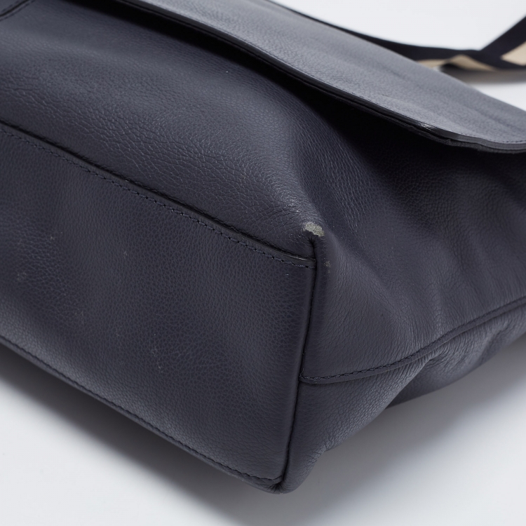 Pre Owned Coach Navy Blue Leather Charles Flap Messenger Bag