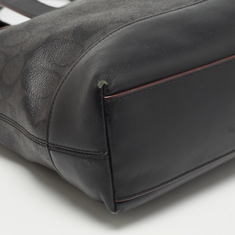 Pre Owned Coach Black Signature Coated Canvas and Leather Hamilton Portfolio Briefcase 