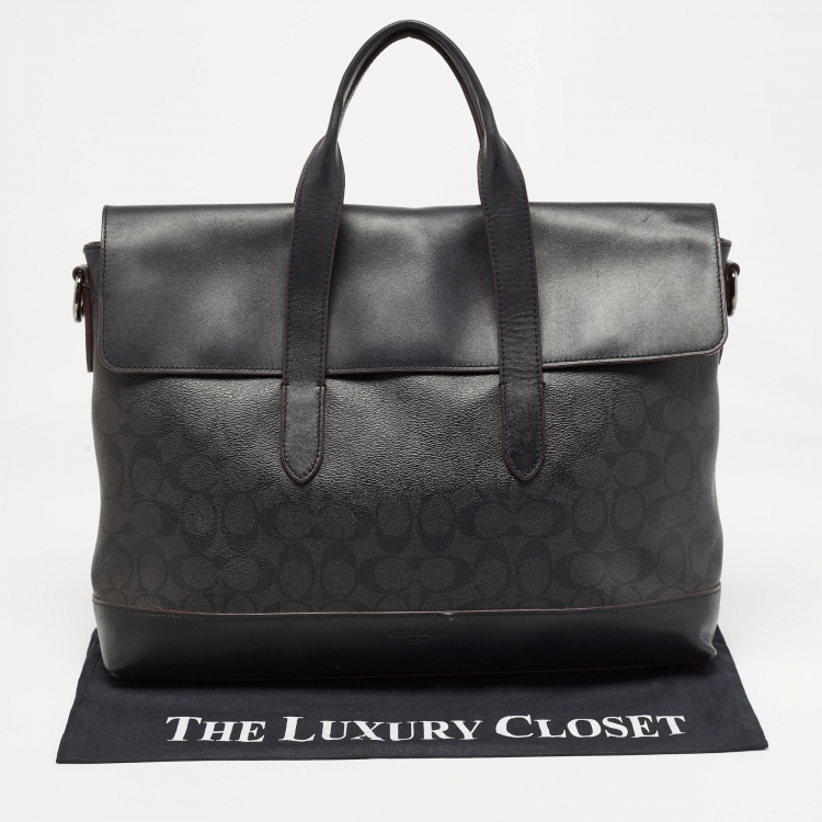 Pre Owned Coach Black Signature Coated Canvas and Leather Hamilton Portfolio Briefcase 