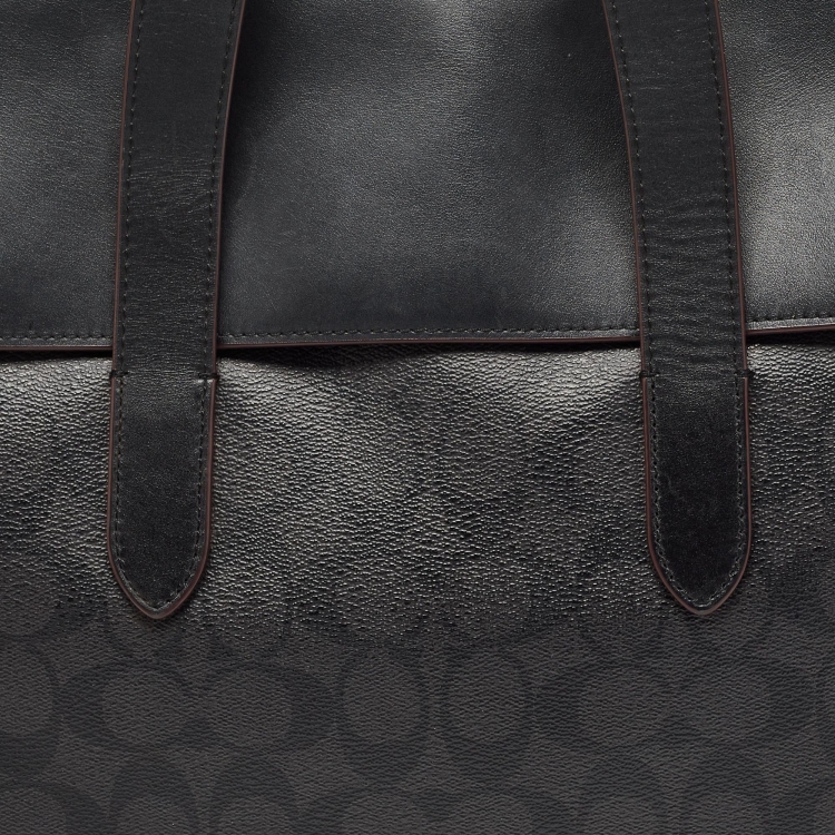 Pre Owned Coach Black Signature Coated Canvas and Leather Hamilton Portfolio Briefcase 