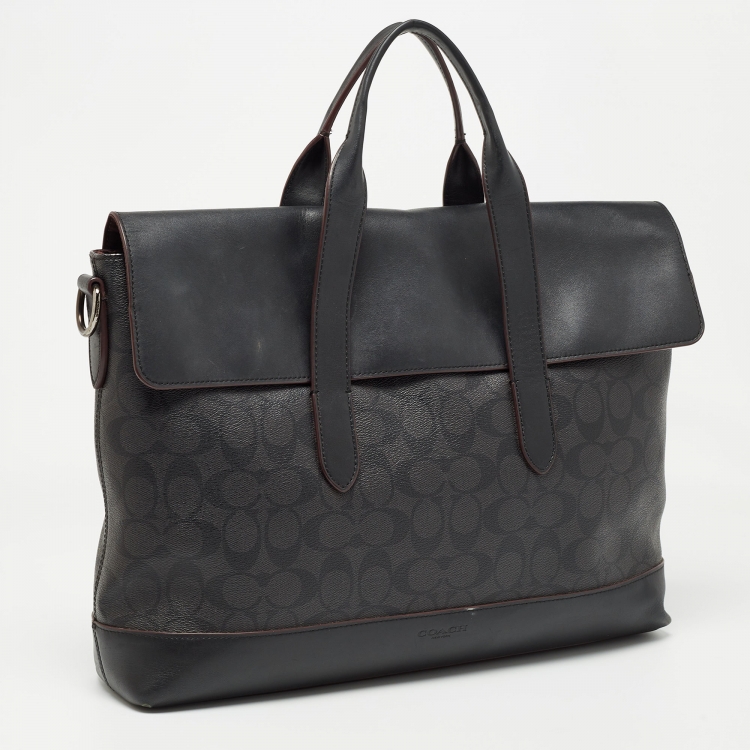 Pre Owned Coach Black Signature Coated Canvas and Leather Hamilton Portfolio Briefcase 