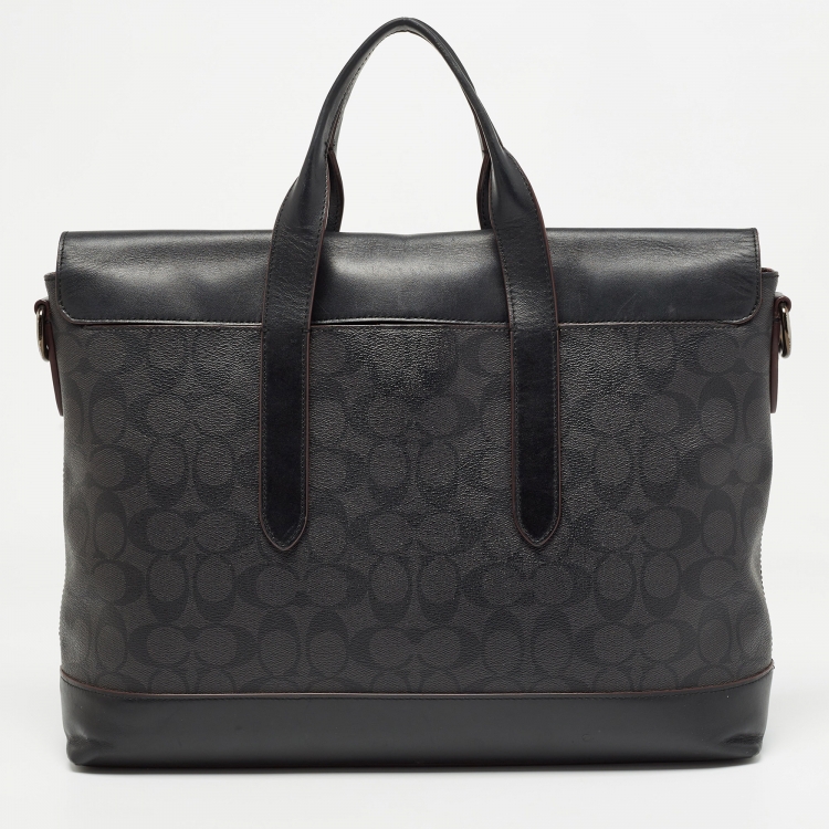 Pre Owned Coach Black Signature Coated Canvas and Leather Hamilton Portfolio Briefcase 