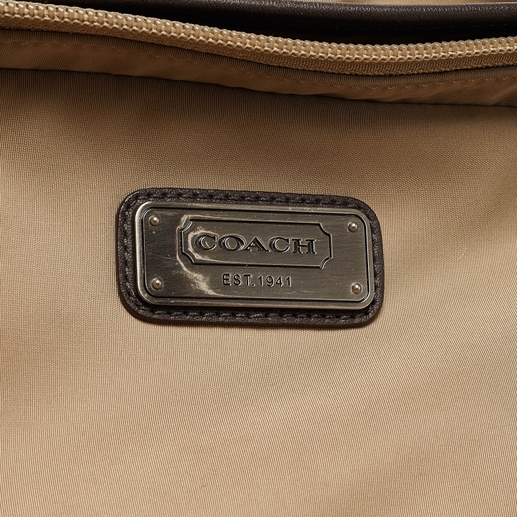 Pre Owned Coach Beige/Brown Leather and Nylon Backpack