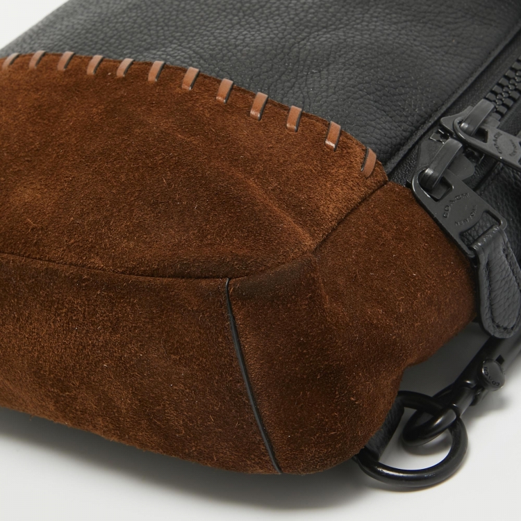Pre Owned Coach Black/Brown Leather and Suede Sling Bag