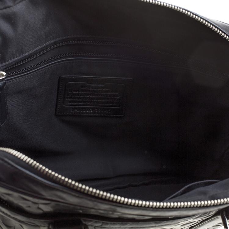 Pre Owned Coach Black Monogram Leather Slim Laptop Bag