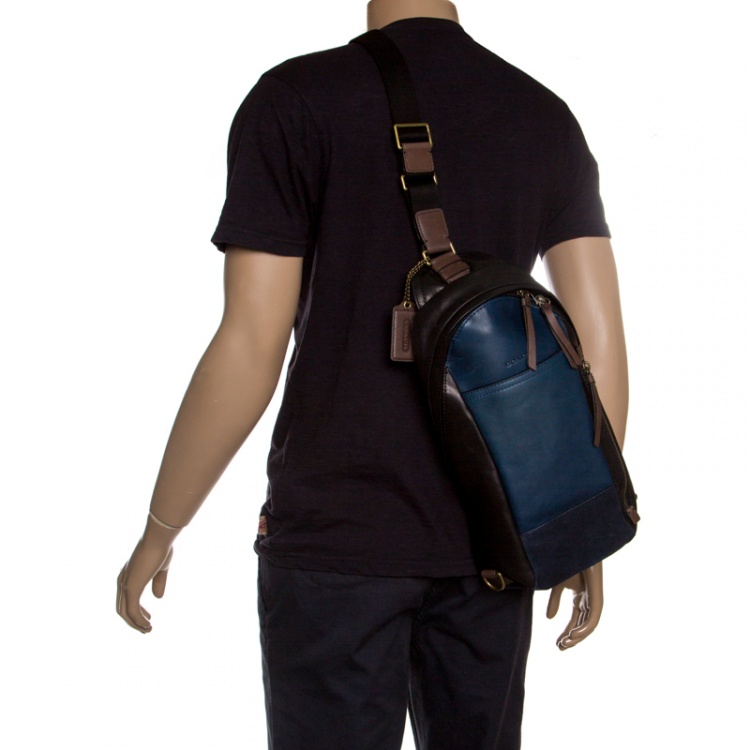 Coach Black/Blue Leather and Suede Thompson Sling Backpack Coach | TLC