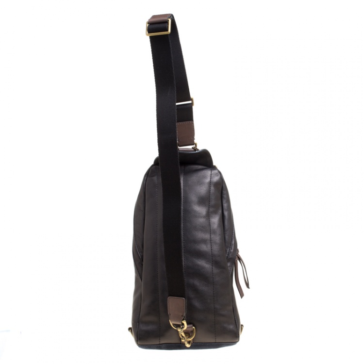 Pre Owned Coach Black/Blue Leather and Suede Thompson Sling Backpack