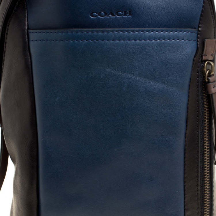 Pre Owned Coach Black/Blue Leather and Suede Thompson Sling Backpack