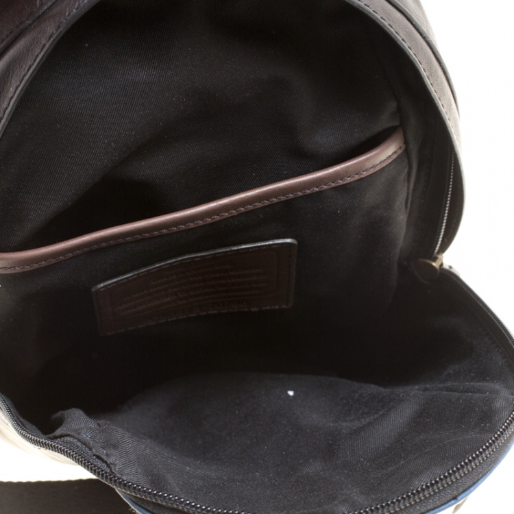 Pre Owned Coach Black/Blue Leather and Suede Thompson Sling Backpack