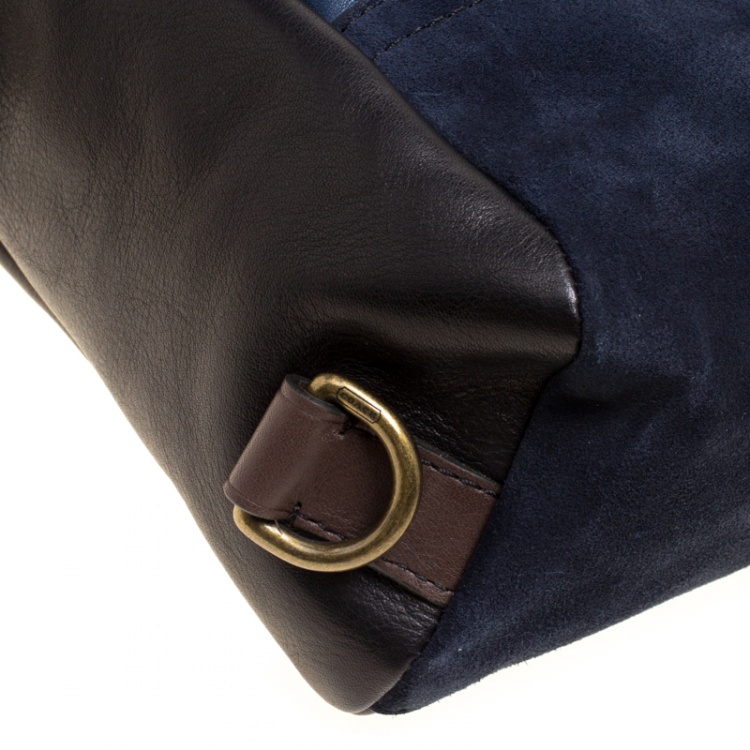 Pre Owned Coach Black/Blue Leather and Suede Thompson Sling Backpack