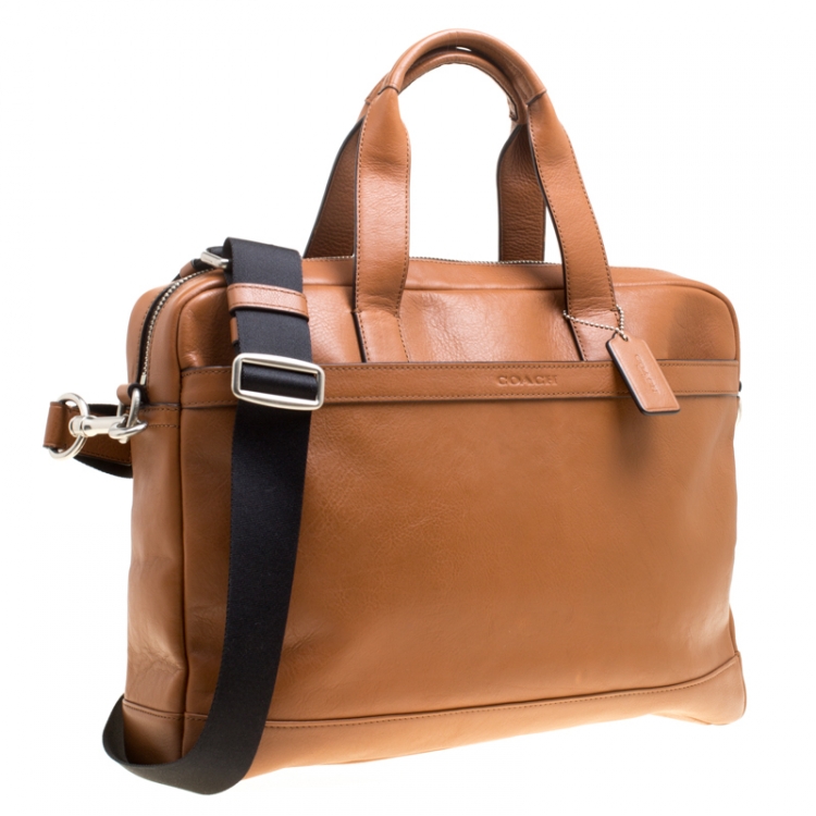 Pre Owned Coach Brown Leather Single Zip Top Briefcase