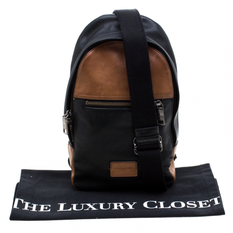 Pre Owned Coach Black/Brown Leather Campus Sling Backpack 