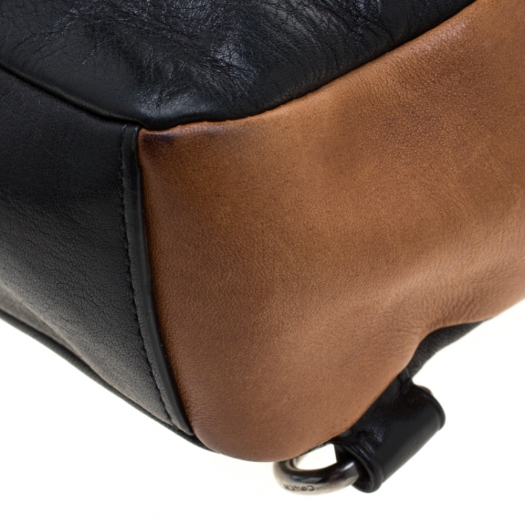 Pre Owned Coach Black/Brown Leather Campus Sling Backpack 