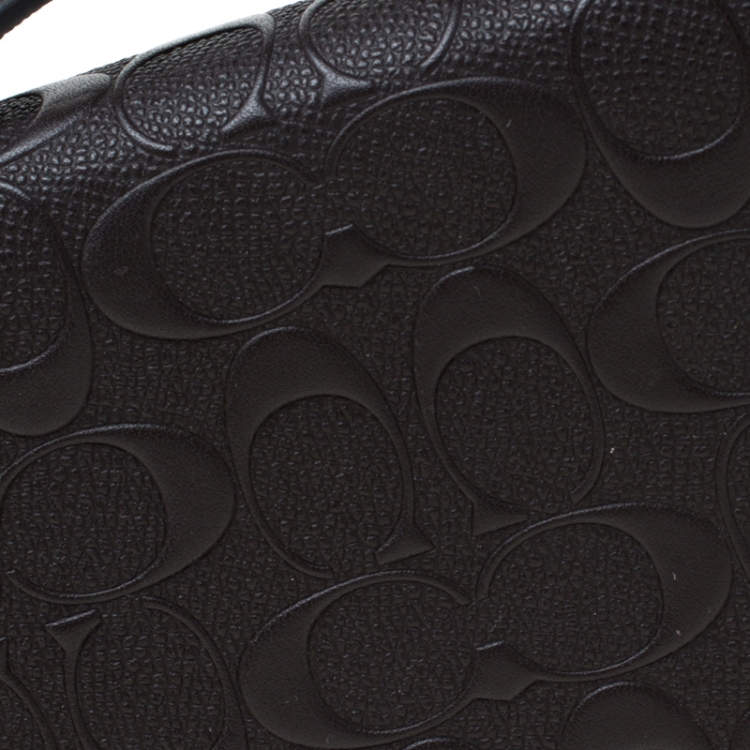 Pre Owned Coach Dark Brown Signature Embossed Leather Double Zip Travel Organizer