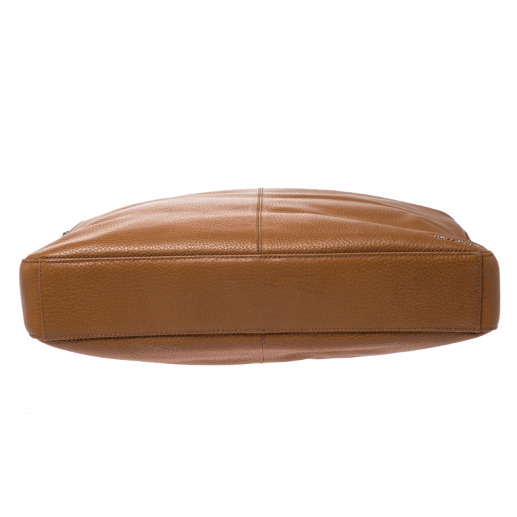 Pre Owned Cole Haan Light Brown Leather Laptop Briefcase Bag