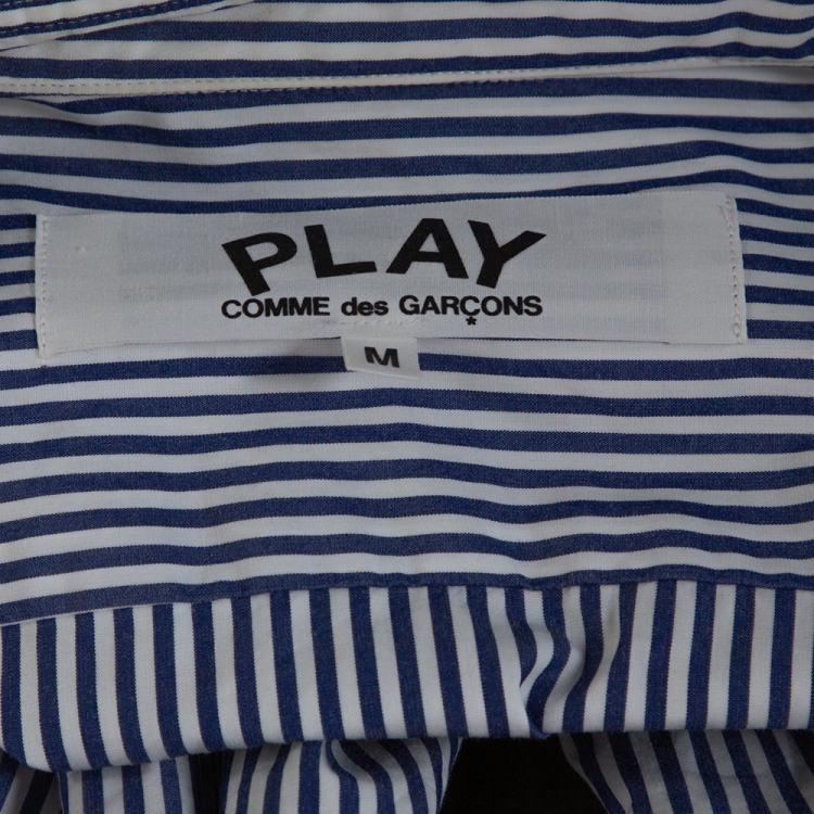Pre Owned Comme des Garcons Play Blue Striped Cotton Logo Detail Shirt M