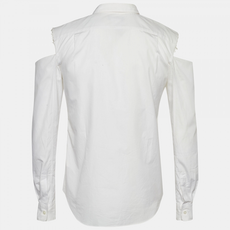 Pre Owned Comme des Garcons White Poplin Distressed Sleeve Shirt S