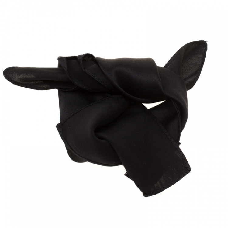 Pre Owned D & G Black Silk Satin Pocket Square