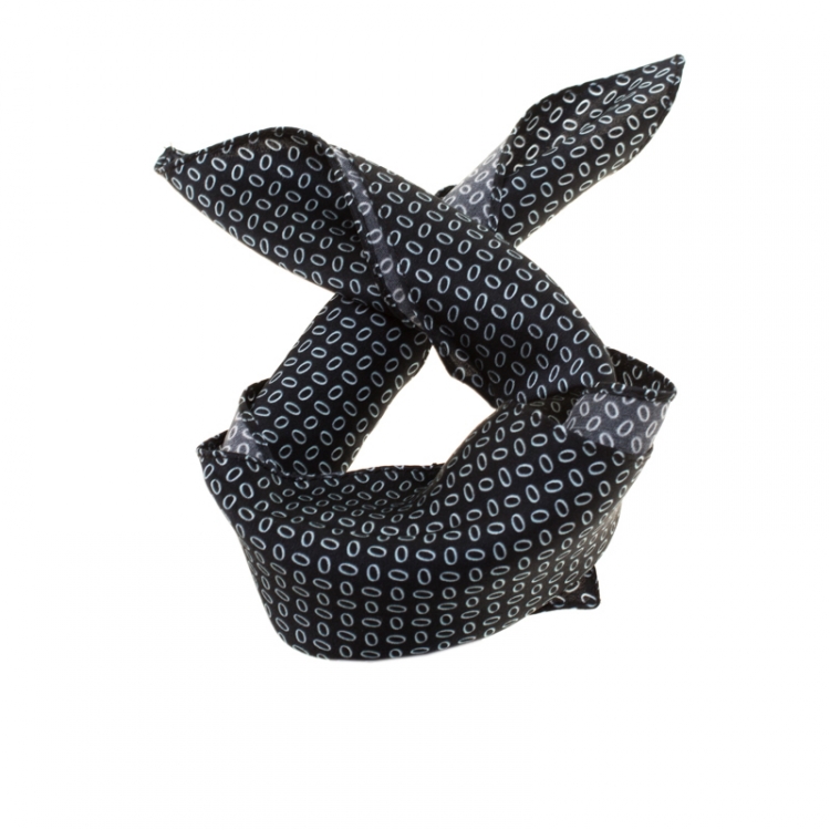 Pre Owned D & G Black Mini Oval Printed Silk Pocket Square