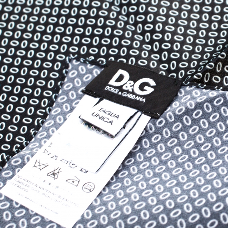 Pre Owned D & G Black Mini Oval Printed Silk Pocket Square