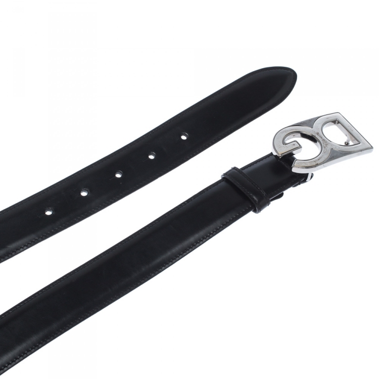 Pre Owned  D&G Black Leather Logo Buckle Belt 105CM
