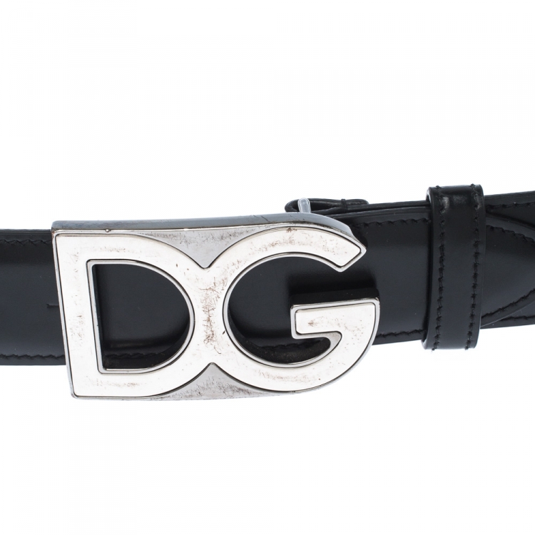 Pre Owned  D&G Black Leather Logo Buckle Belt 105CM