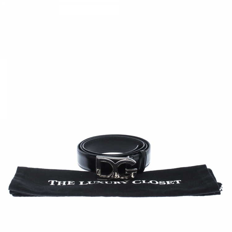 Pre Owned  D&G Black Leather Logo Buckle Belt 105CM