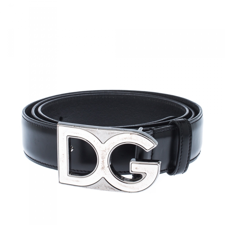 Pre Owned  D&G Black Leather Logo Buckle Belt 105CM