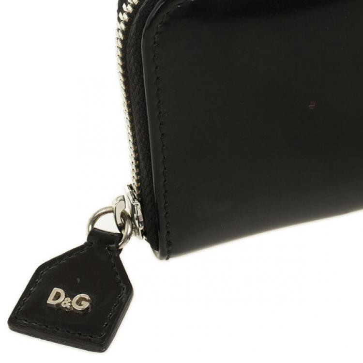 Pre Owned D and G Black Patent Compact Zippy Wallet