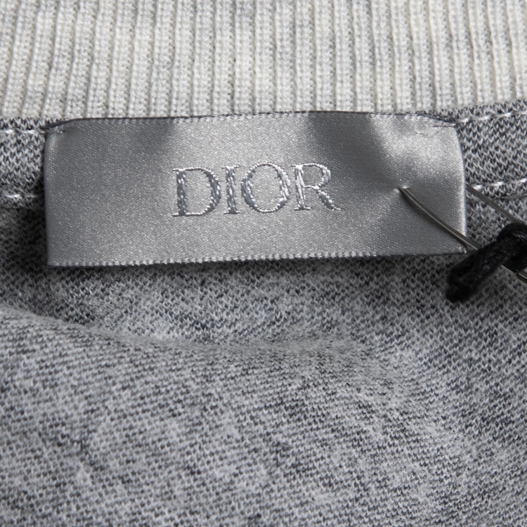 Pre Owned Dior Homme Grey Atelier Embroidered Striped Wool Crew Neck T-Shirt M