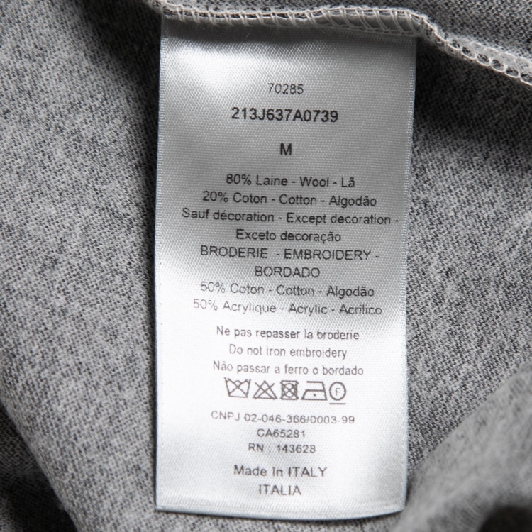 Pre Owned Dior Homme Grey Atelier Embroidered Striped Wool Crew Neck T-Shirt M