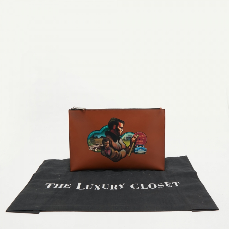 Pre Owned Dior Tan Leather On the Road Jack Kerouac Zip Pouch 