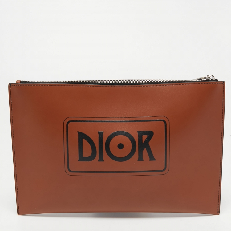Pre Owned Dior Tan Leather On the Road Jack Kerouac Zip Pouch 