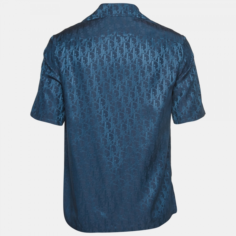 Pre Owned Dior Homme Blue Oblique Silk Blend Shirt S