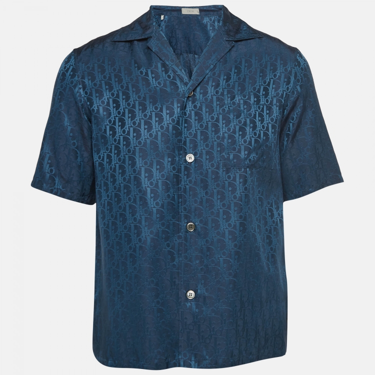 Pre Owned Dior Homme Blue Oblique Silk Blend Shirt S
