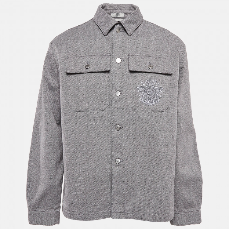 Pre Owned Dior Homme Grey Embroidered Denim Buttoned Front Jacket XL