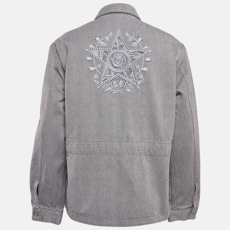 Pre Owned Dior Homme Grey Embroidered Denim Buttoned Front Jacket XL