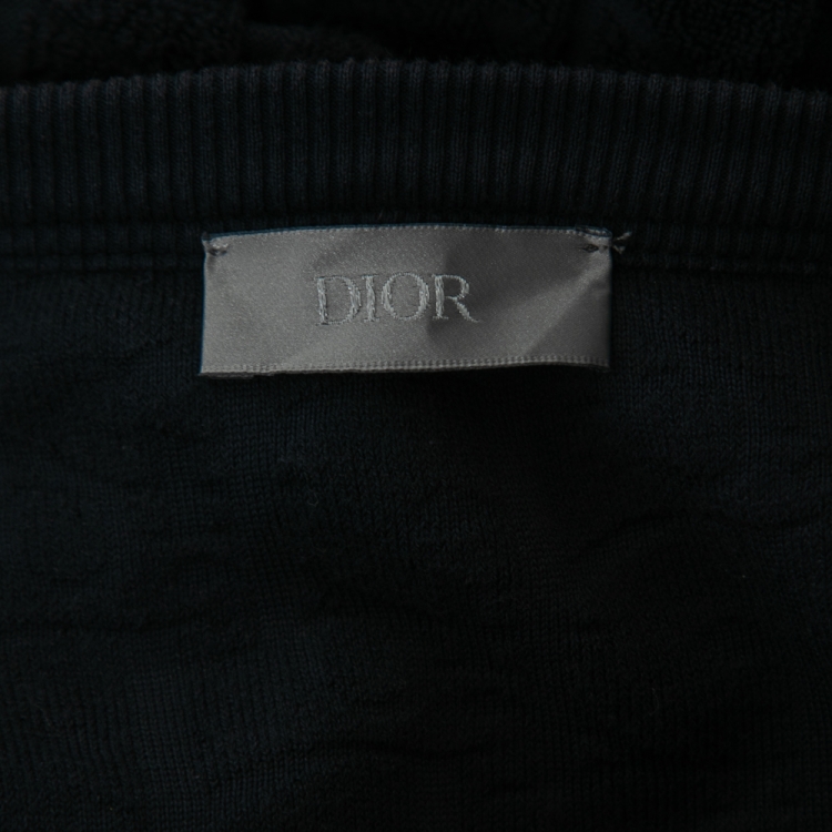 Pre Owned Dior Homme Navy Blue Logo Jacquard Terry T-Shirt XL