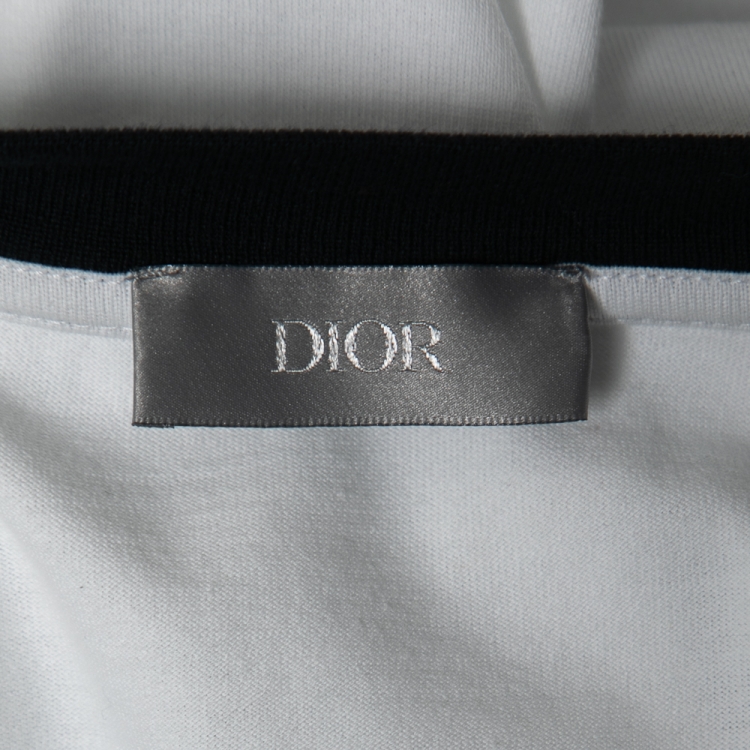 مملوكة مسبقًا Dior Homme White & Navy Blue Logo Embroidered T-Shirt 3XL
