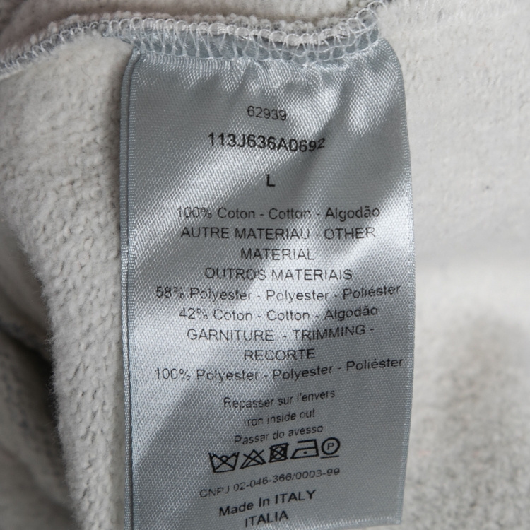 Pre Owned Dior Homme Grey Cotton Logo Embroidered Hooded Sweatshirt L