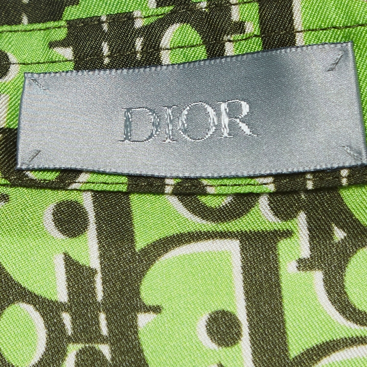 Pre Owned Dior Homme Neon Green Oblique Silk Short Sleeve Shirt M
