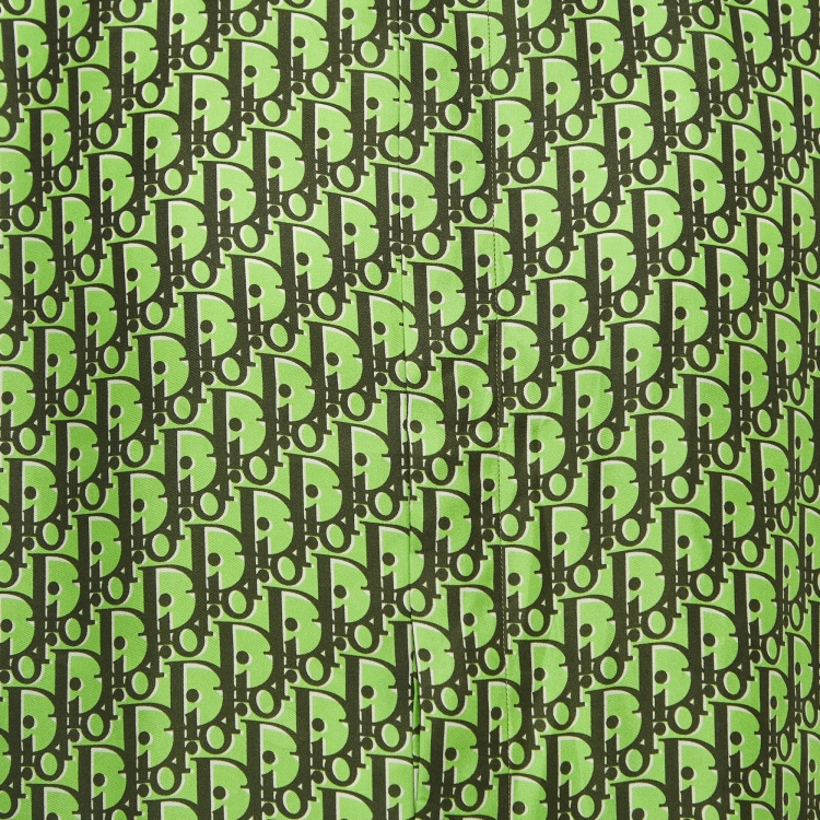 Pre Owned Dior Homme Neon Green Oblique Silk Short Sleeve Shirt M