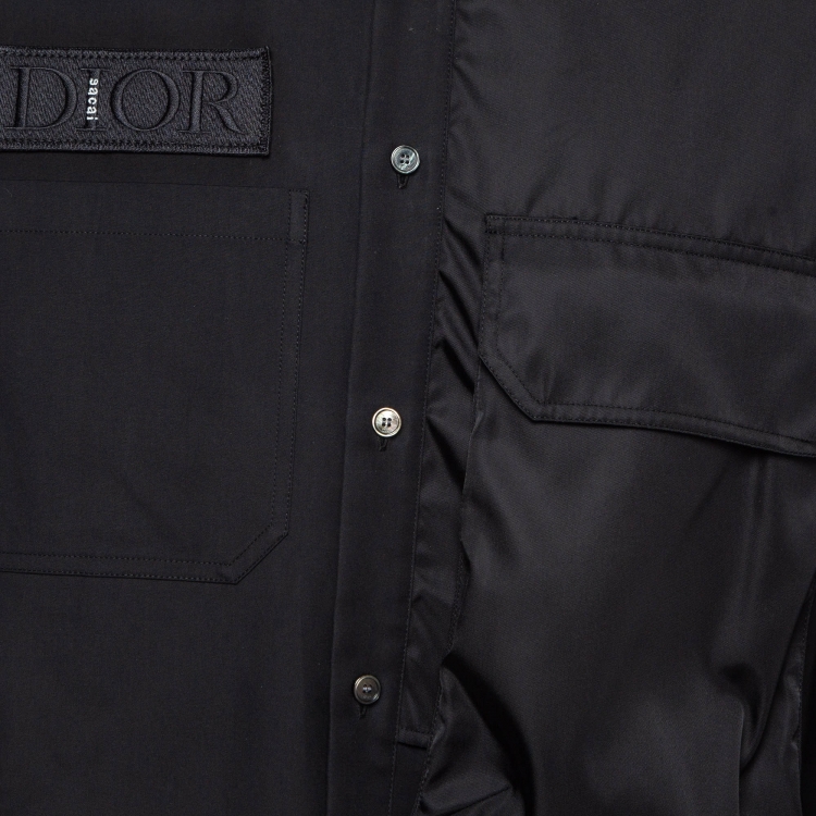 Pre Owned Dior Homme Black Applique Cotton Pocket Detail Shirt L